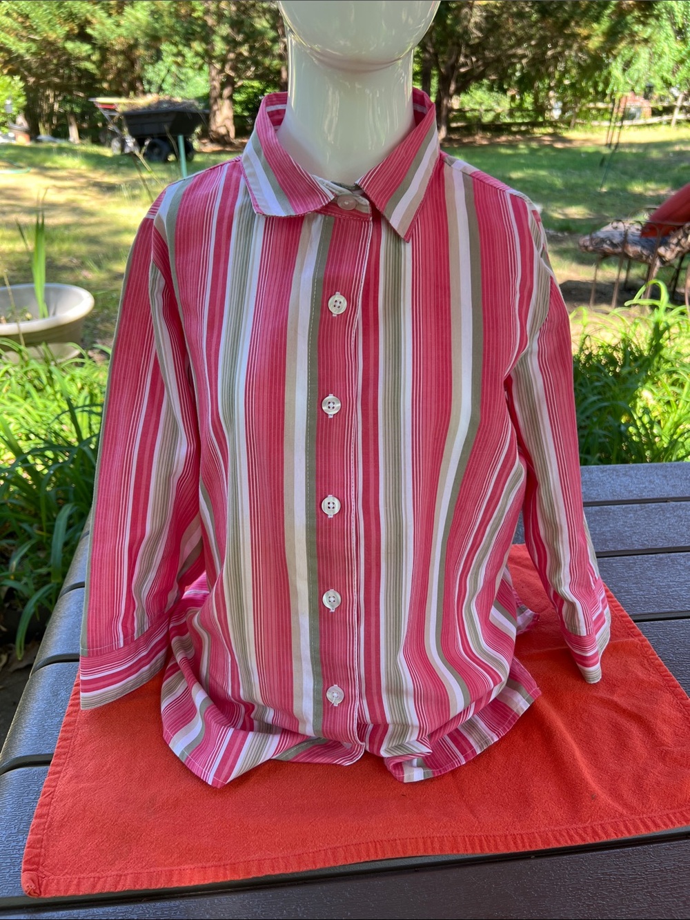 Rebecca Malone Pink and White Striped Button-Down Shirt